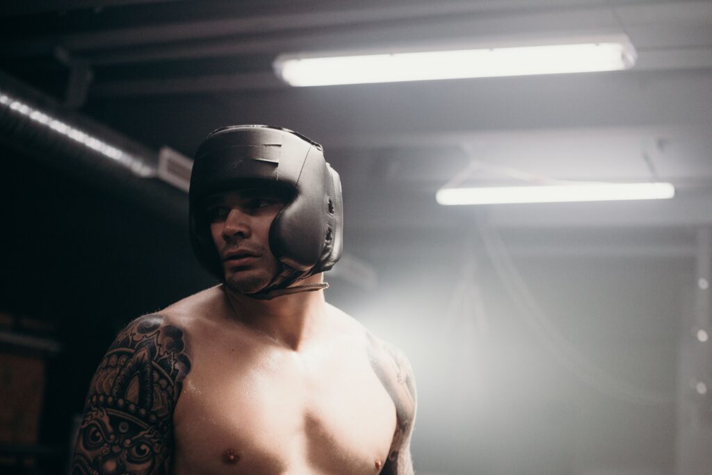 Custom leather boxing head guards manufactured by Differento International